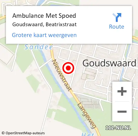 Locatie op kaart van de 112 melding: Ambulance Met Spoed Naar Goudswaard, Beatrixstraat op 25 december 2015 14:20