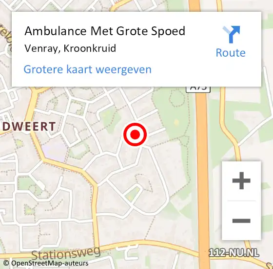 Locatie op kaart van de 112 melding: Ambulance Met Grote Spoed Naar Venray, Kroonkruid op 25 december 2015 14:26