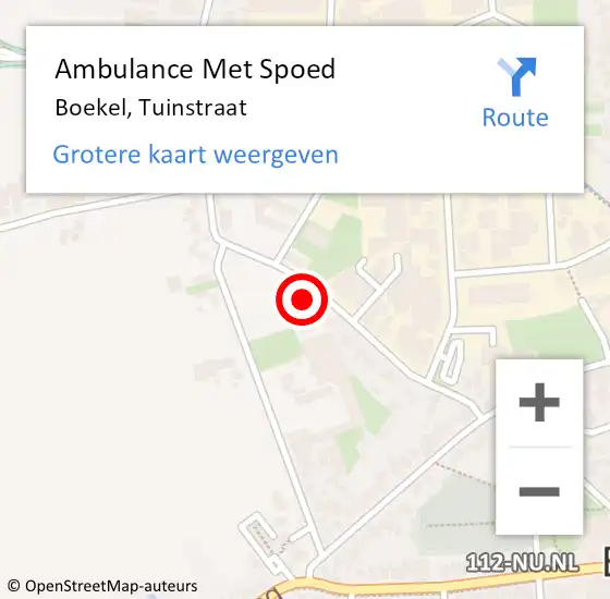 Locatie op kaart van de 112 melding: Ambulance Met Spoed Naar Boekel, Tuinstraat op 26 december 2015 19:31