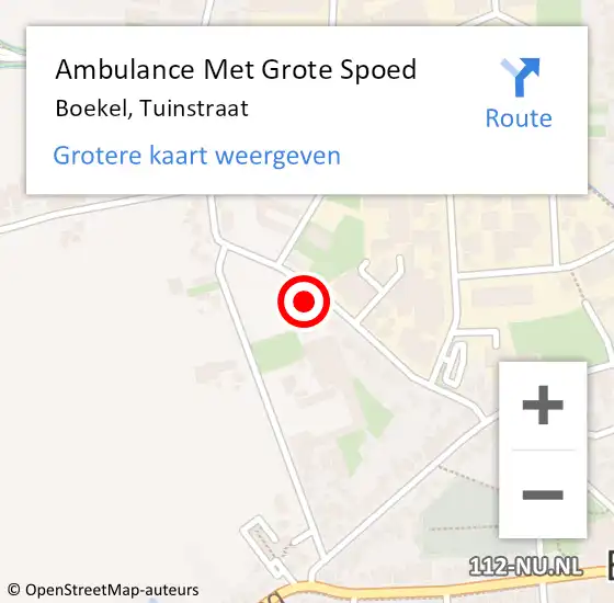 Locatie op kaart van de 112 melding: Ambulance Met Grote Spoed Naar Boekel, Tuinstraat op 26 december 2015 19:37