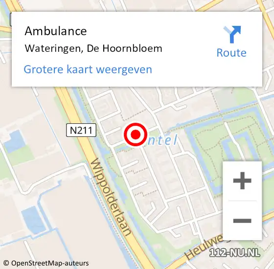 Locatie op kaart van de 112 melding: Ambulance Wateringen, De Hoornbloem op 27 december 2015 07:08