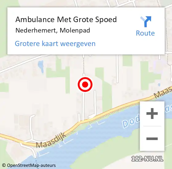 Locatie op kaart van de 112 melding: Ambulance Met Grote Spoed Naar Nederhemert, Molenpad op 28 december 2015 09:08