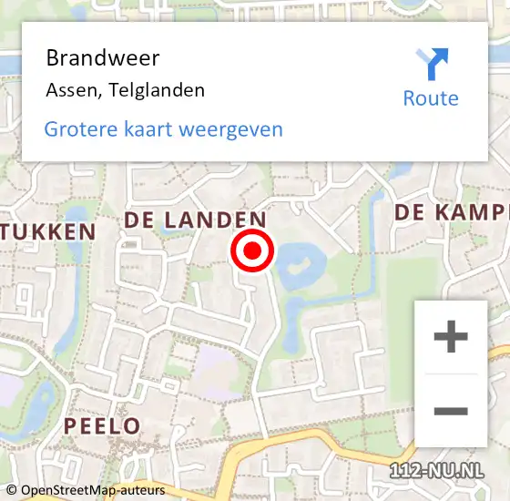 Locatie op kaart van de 112 melding: Brandweer Assen, Telglanden op 14 september 2013 14:41
