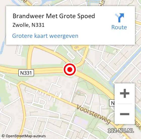 Locatie op kaart van de 112 melding: Brandweer Met Grote Spoed Naar Zwolle, N331 hectometerpaal: 4,0 op 28 december 2015 18:40