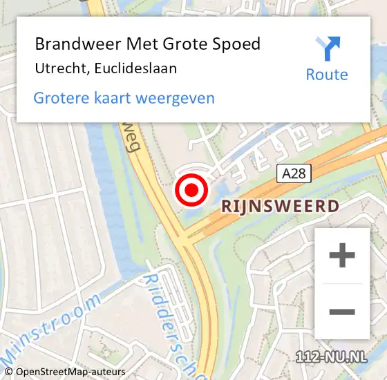 Locatie op kaart van de 112 melding: Brandweer Met Grote Spoed Naar Utrecht, Euclideslaan op 29 december 2015 10:59