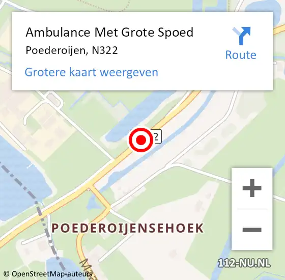 Locatie op kaart van de 112 melding: Ambulance Met Grote Spoed Naar Poederoijen, N322 hectometerpaal: 15,6 op 29 december 2015 18:36