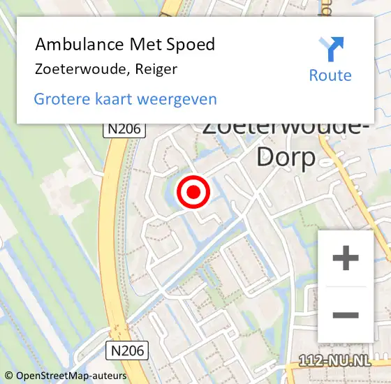 Locatie op kaart van de 112 melding: Ambulance Met Spoed Naar Zoeterwoude, Reiger op 30 december 2015 10:37