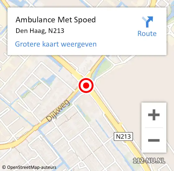 Locatie op kaart van de 112 melding: Ambulance Met Spoed Naar Den Haag, N213 op 2 januari 2016 07:28