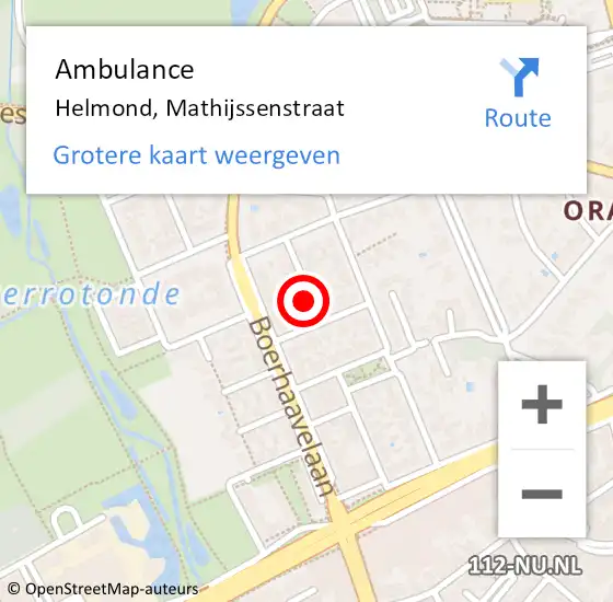 Locatie op kaart van de 112 melding: Ambulance Helmond, Mathijssenstraat op 2 januari 2016 11:38