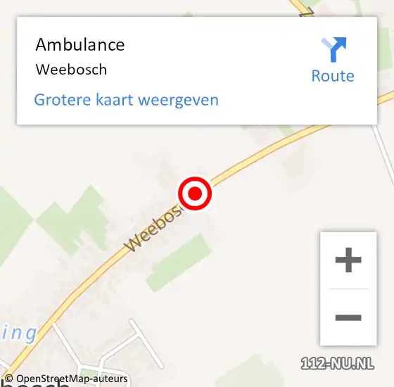 Locatie op kaart van de 112 melding: Ambulance Weebosch op 2 januari 2016 16:56