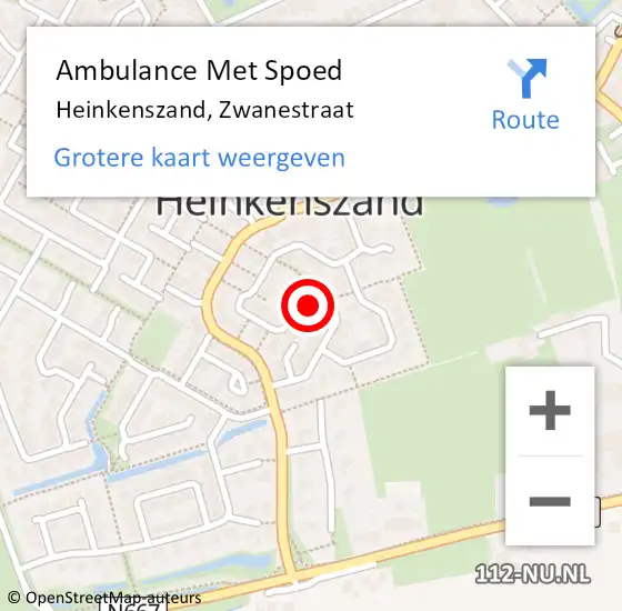 Locatie op kaart van de 112 melding: Ambulance Met Spoed Naar Heinkenszand, Zwanestraat op 2 januari 2016 19:46
