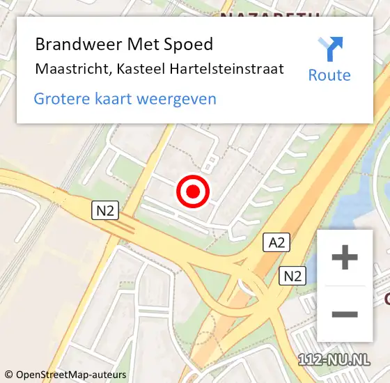 Locatie op kaart van de 112 melding: Brandweer Met Spoed Naar Maastricht, Kasteel Hartelsteinstraat op 2 januari 2016 23:48