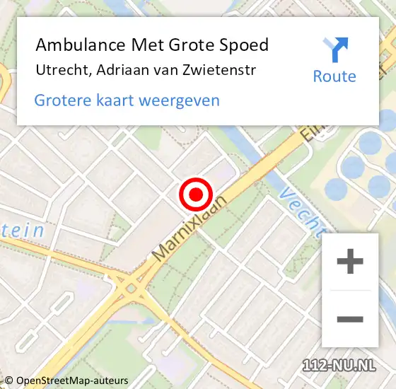 Locatie op kaart van de 112 melding: Ambulance Met Grote Spoed Naar Utrecht, Adriaan van Zwietenstr op 3 januari 2016 13:33