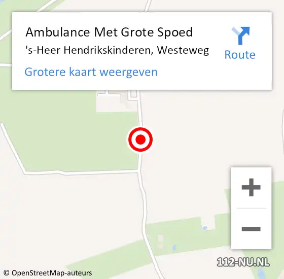 Locatie op kaart van de 112 melding: Ambulance Met Grote Spoed Naar 's-Heer Hendrikskinderen, Westeweg op 3 januari 2016 15:11