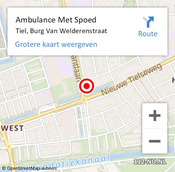 Locatie op kaart van de 112 melding: Ambulance Met Spoed Naar Tiel, Burg Van Welderenstraat op 4 januari 2016 01:43