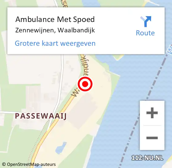 Locatie op kaart van de 112 melding: Ambulance Met Spoed Naar Zennewijnen, Waalbandijk op 4 januari 2016 11:56