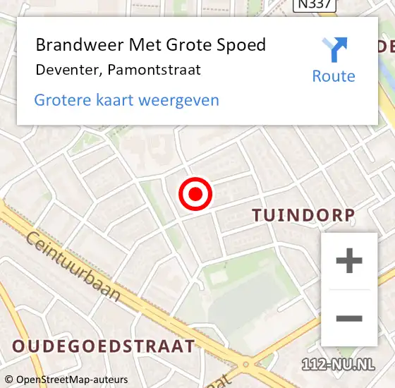 Locatie op kaart van de 112 melding: Brandweer Met Grote Spoed Naar Deventer, Pamontstraat op 5 januari 2016 00:48