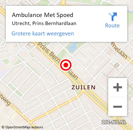 Locatie op kaart van de 112 melding: Ambulance Met Spoed Naar Utrecht, Prins Bernhardlaan op 5 januari 2016 03:49