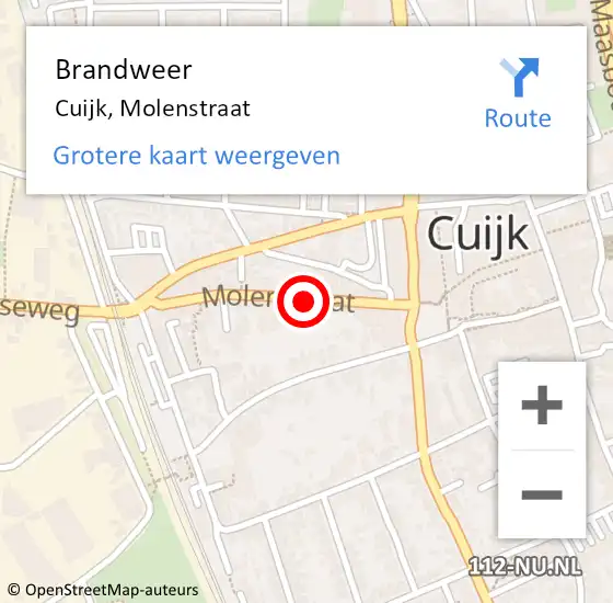 Locatie op kaart van de 112 melding: Brandweer Cuijk, Molenstraat op 2 december 2013 14:15