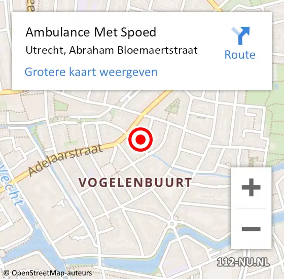 Locatie op kaart van de 112 melding: Ambulance Met Spoed Naar Utrecht, Abraham Bloemaertstraat op 6 januari 2016 15:32