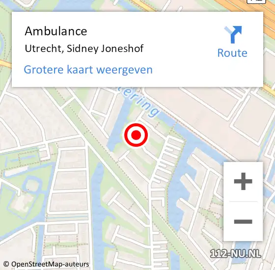 Locatie op kaart van de 112 melding: Ambulance Utrecht, Sidney Joneshof op 7 januari 2016 13:12