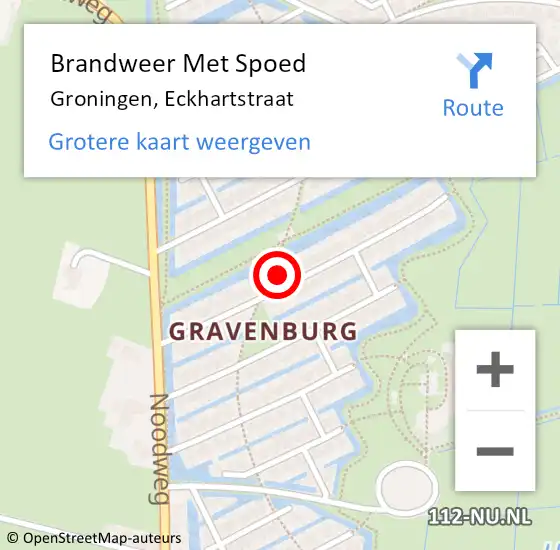 Locatie op kaart van de 112 melding: Brandweer Met Spoed Naar Groningen, Eckhartstraat op 7 januari 2016 13:42