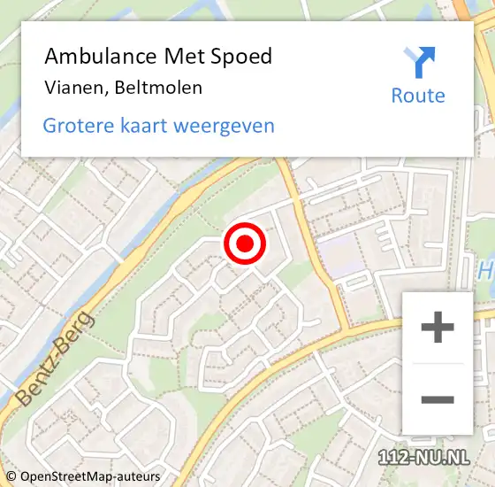 Locatie op kaart van de 112 melding: Ambulance Met Spoed Naar Vianen, Beltmolen op 8 januari 2016 06:16