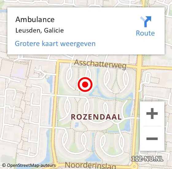 Locatie op kaart van de 112 melding: Ambulance Leusden, Galicie op 8 januari 2016 11:14