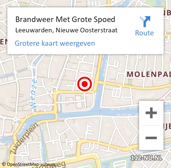 Locatie op kaart van de 112 melding: Brandweer Met Grote Spoed Naar Leeuwarden, Nieuwe Oosterstraat op 8 januari 2016 13:23