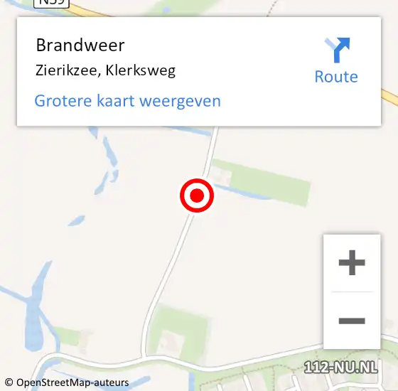 Locatie op kaart van de 112 melding: Brandweer Zierikzee, Klerksweg op 9 januari 2016 11:20
