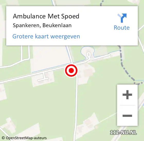 Locatie op kaart van de 112 melding: Ambulance Met Spoed Naar Spankeren, Beukenlaan op 9 januari 2016 11:42