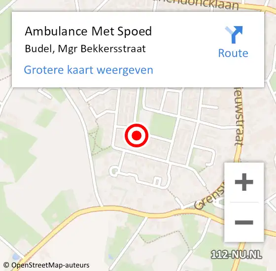Locatie op kaart van de 112 melding: Ambulance Met Spoed Naar Budel, Mgr Bekkersstraat op 9 januari 2016 11:46
