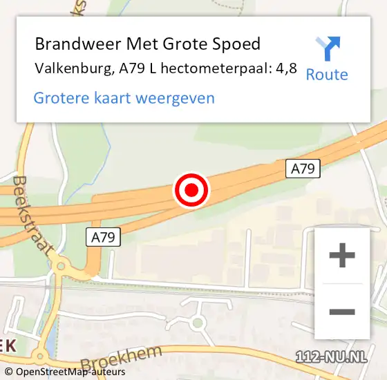 Locatie op kaart van de 112 melding: Brandweer Met Grote Spoed Naar Valkenburg, A79 R hectometerpaal: 8,7 op 9 januari 2016 12:15
