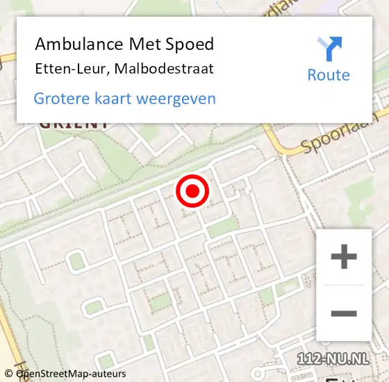 Locatie op kaart van de 112 melding: Ambulance Met Spoed Naar Etten-Leur, Malbodestraat op 9 januari 2016 12:36