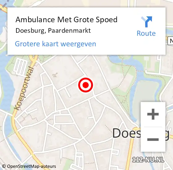 Locatie op kaart van de 112 melding: Ambulance Met Grote Spoed Naar Doesburg, Paardenmarkt op 9 januari 2016 23:17