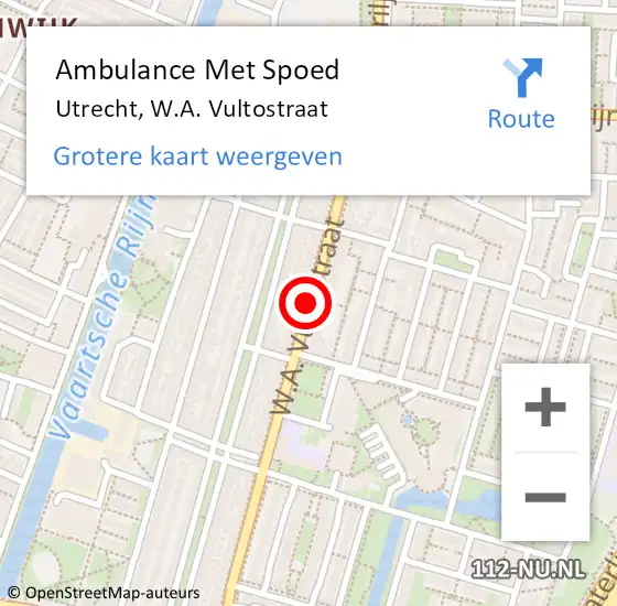 Locatie op kaart van de 112 melding: Ambulance Met Spoed Naar Utrecht, W.A. Vultostraat op 2 december 2013 20:12