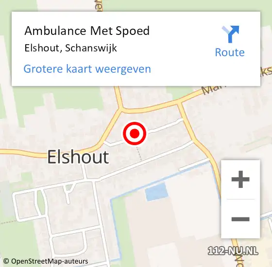 Locatie op kaart van de 112 melding: Ambulance Met Spoed Naar Elshout, Schanswijk op 11 januari 2016 03:47