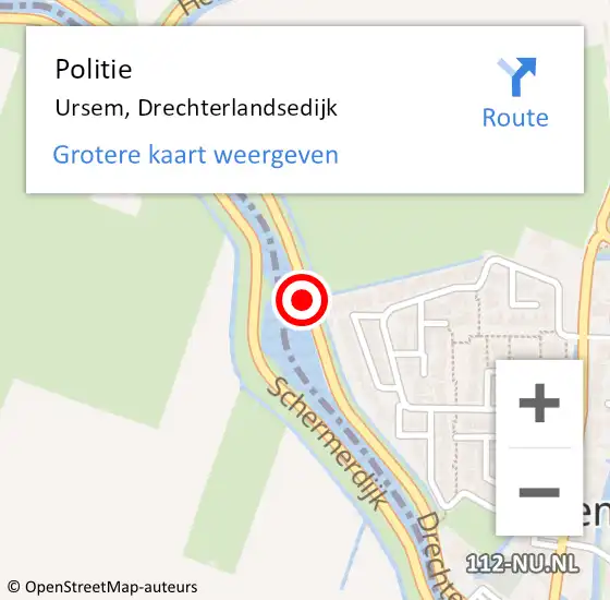 Locatie op kaart van de 112 melding: Politie Ursem, Drechterlandsedijk op 12 januari 2016 07:40