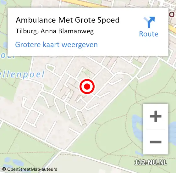 Locatie op kaart van de 112 melding: Ambulance Met Grote Spoed Naar Tilburg, Anna Blamanweg op 12 januari 2016 22:33