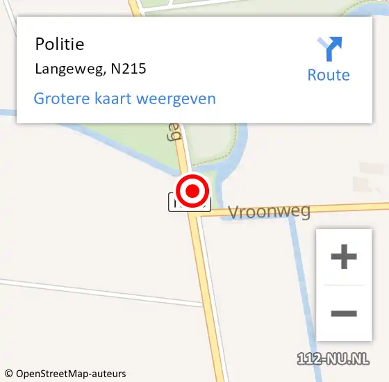 Locatie op kaart van de 112 melding: Politie Langeweg, N215 op 13 januari 2016 08:25