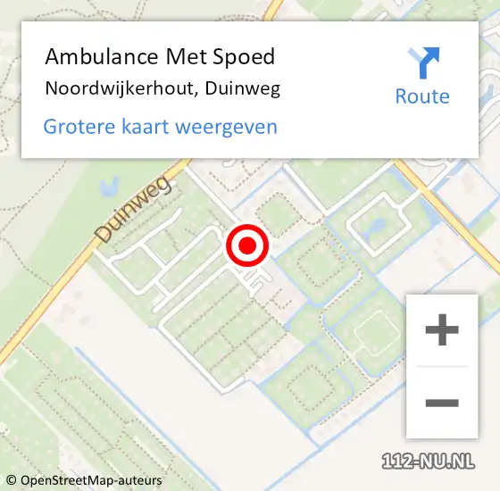 Locatie op kaart van de 112 melding: Ambulance Met Spoed Naar Noordwijkerhout, Duinweg op 13 januari 2016 12:59