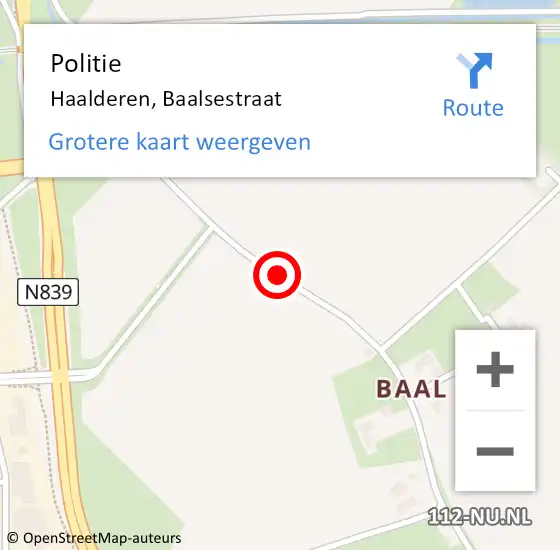 Locatie op kaart van de 112 melding: Politie Haalderen, Baalsestraat op 13 januari 2016 17:46