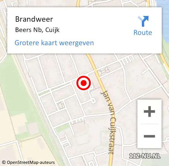 Locatie op kaart van de 112 melding: Brandweer Beers Nb, Cuijk op 13 januari 2016 22:39