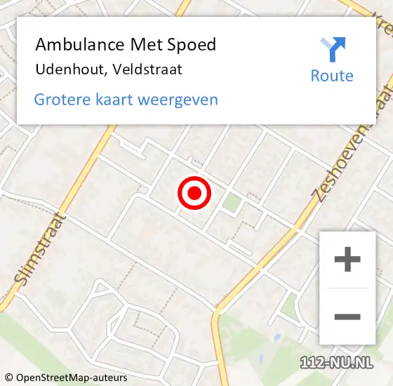 Locatie op kaart van de 112 melding: Ambulance Met Spoed Naar Udenhout, Veldstraat op 14 januari 2016 13:17