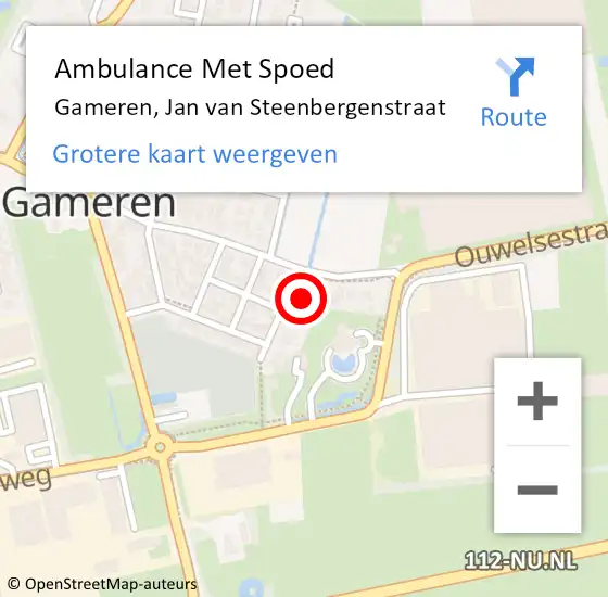 Locatie op kaart van de 112 melding: Ambulance Met Spoed Naar Gameren, Jan van Steenbergenstraat op 15 januari 2016 05:53
