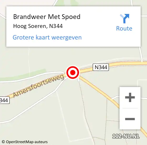 Locatie op kaart van de 112 melding: Brandweer Met Spoed Naar Hoog Soeren, N344 op 15 januari 2016 06:42
