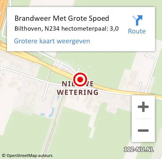 Locatie op kaart van de 112 melding: Brandweer Met Grote Spoed Naar Bilthoven, N234 hectometerpaal: 3,0 op 15 januari 2016 08:11