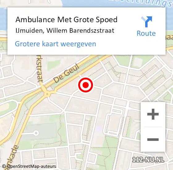 Locatie op kaart van de 112 melding: Ambulance Met Grote Spoed Naar IJmuiden, Willem Barendszstraat op 16 januari 2016 20:05
