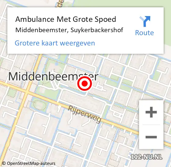 Locatie op kaart van de 112 melding: Ambulance Met Grote Spoed Naar Middenbeemster, Suykerbackershof op 17 januari 2016 12:56