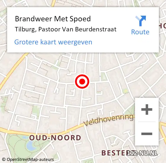 Locatie op kaart van de 112 melding: Brandweer Met Spoed Naar Tilburg, Pastoor Van Beurdenstraat op 17 januari 2016 14:28